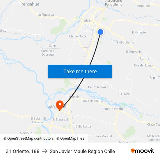 31 Oriente, 188 to San Javier Maule Region Chile map