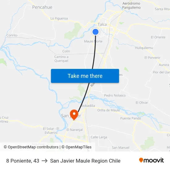 8 Poniente, 43 to San Javier Maule Region Chile map