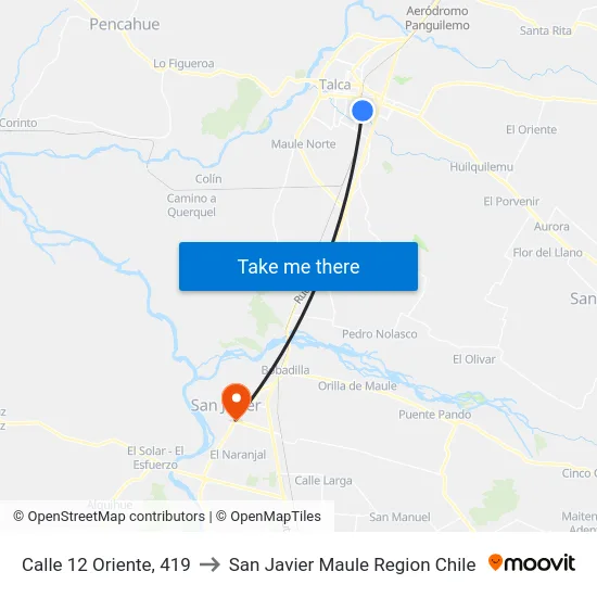 Calle 12 Oriente, 419 to San Javier Maule Region Chile map