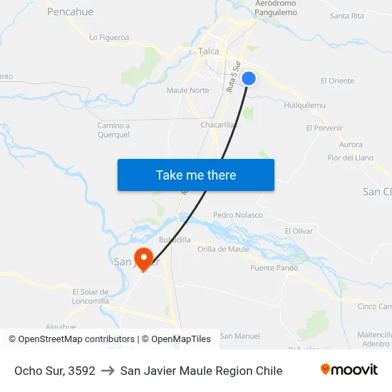 Ocho Sur, 3592 to San Javier Maule Region Chile map
