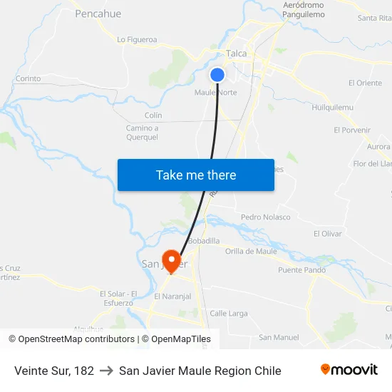 Veinte Sur, 182 to San Javier Maule Region Chile map