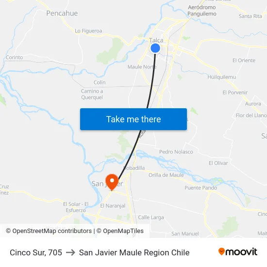Cinco Sur, 705 to San Javier Maule Region Chile map