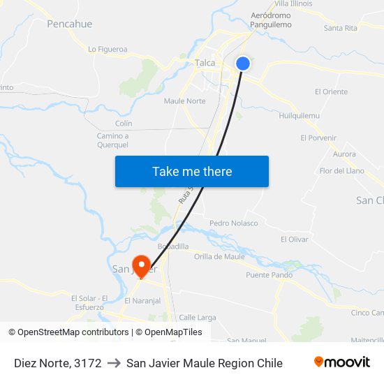 Diez Norte, 3172 to San Javier Maule Region Chile map