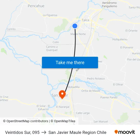 Veintidos Sur, 095 to San Javier Maule Region Chile map