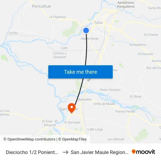 Dieciocho 1/2 Poniente, 291 to San Javier Maule Region Chile map