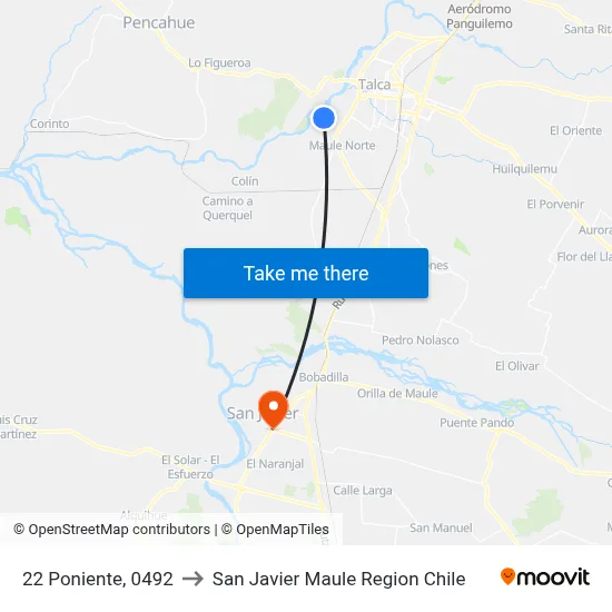 22 Poniente, 0492 to San Javier Maule Region Chile map