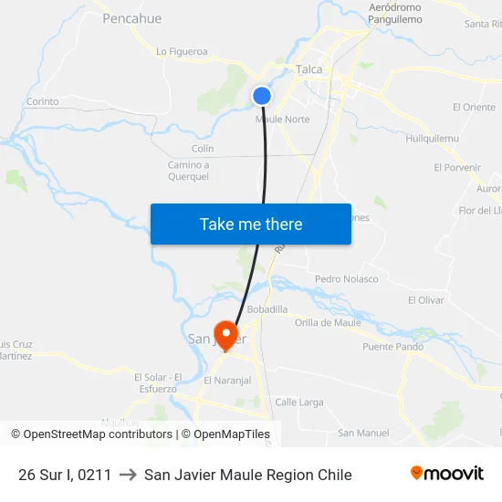 26 Sur I, 0211 to San Javier Maule Region Chile map
