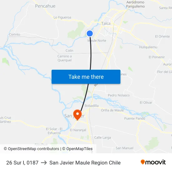 26 Sur I, 0187 to San Javier Maule Region Chile map