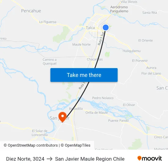 Diez Norte, 3024 to San Javier Maule Region Chile map