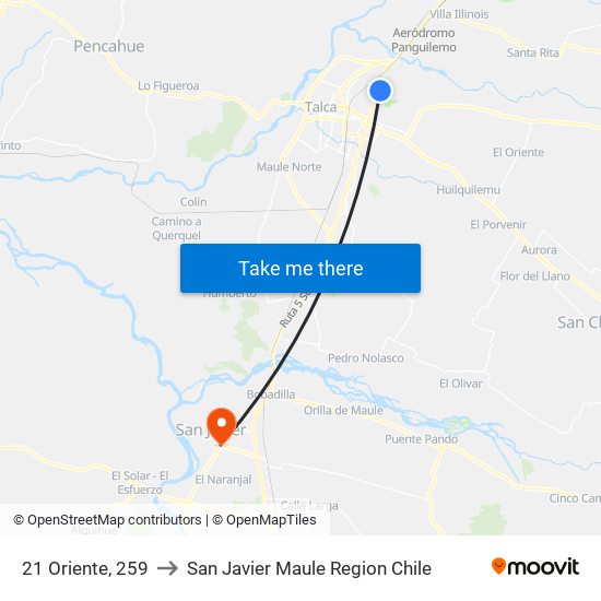 21 Oriente, 259 to San Javier Maule Region Chile map