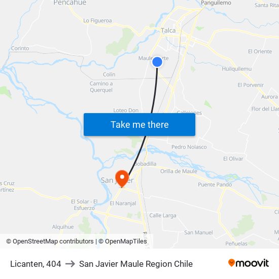 Licanten, 404 to San Javier Maule Region Chile map