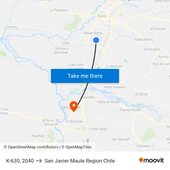 K-630, 2040 to San Javier Maule Region Chile map