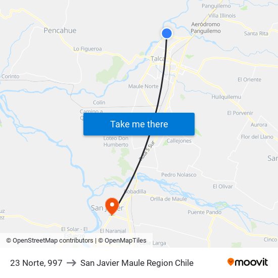 23 Norte, 997 to San Javier Maule Region Chile map