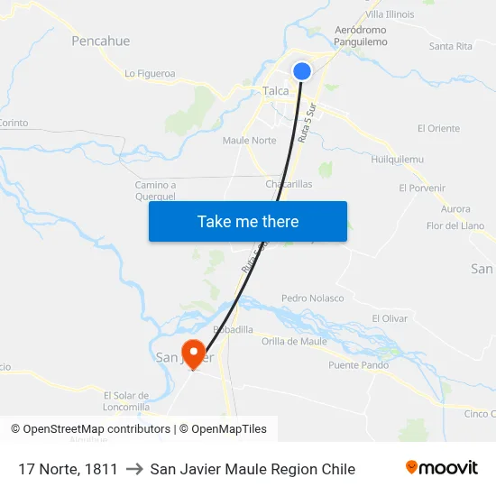 17 Norte, 1811 to San Javier Maule Region Chile map