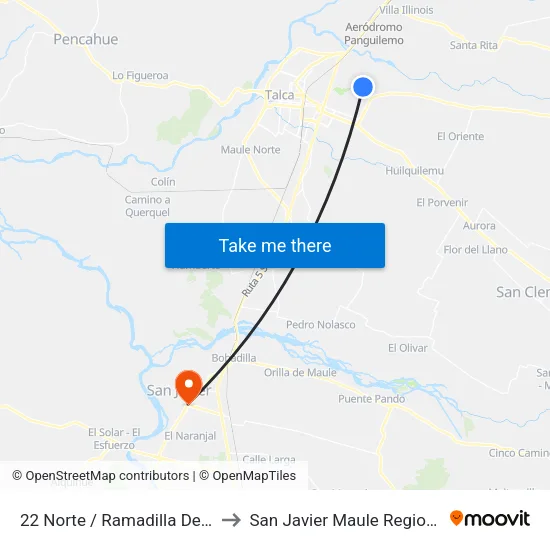 22  Norte / Ramadilla De Lircay to San Javier Maule Region Chile map