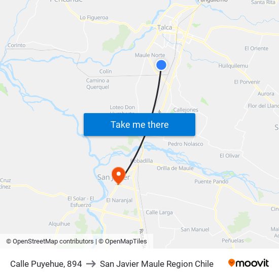 Calle Puyehue, 894 to San Javier Maule Region Chile map