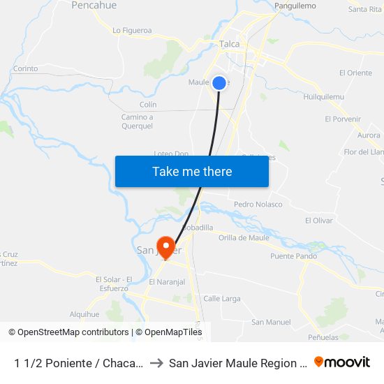 1 1/2 Poniente / Chacarillas to San Javier Maule Region Chile map