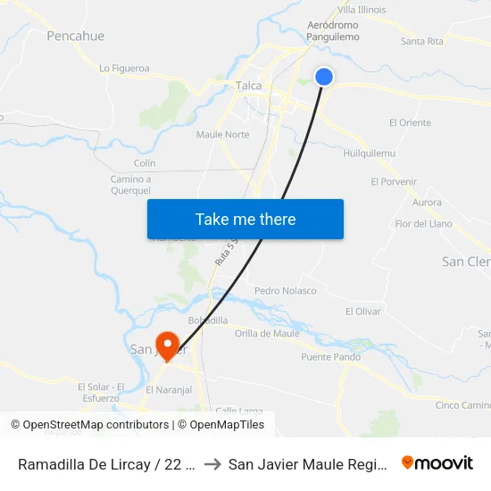 Ramadilla De Lircay / 22 Norte A to San Javier Maule Region Chile map