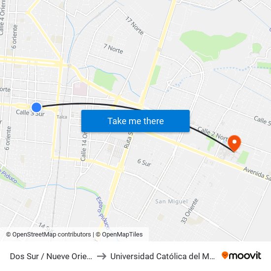 Dos Sur / Nueve Oriente to Universidad Católica del Maule map