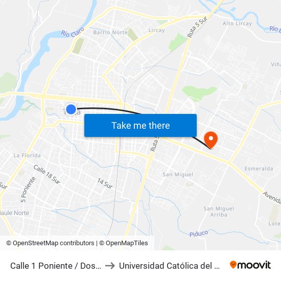 Calle 1 Poniente / Dos Nte to Universidad Católica del Maule map