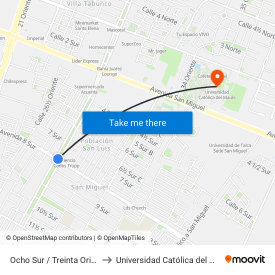 Ocho Sur / Treinta Oriente to Universidad Católica del Maule map