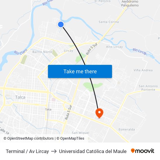 Terminal / Av Lircay to Universidad Católica del Maule map