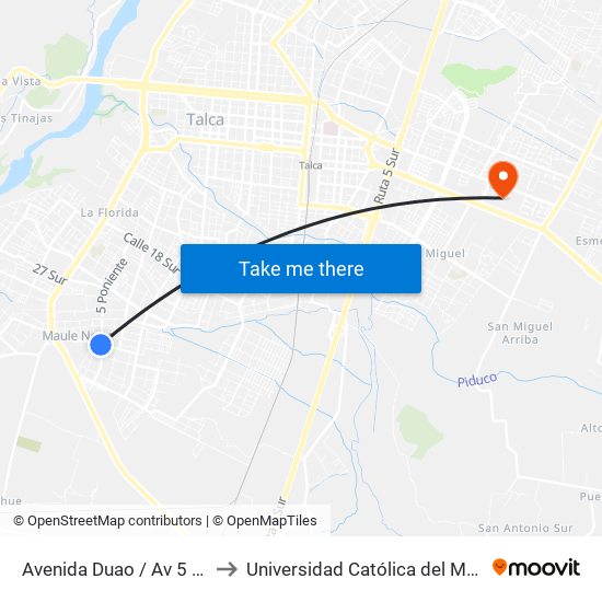 Avenida Duao / Av 5 Pte to Universidad Católica del Maule map