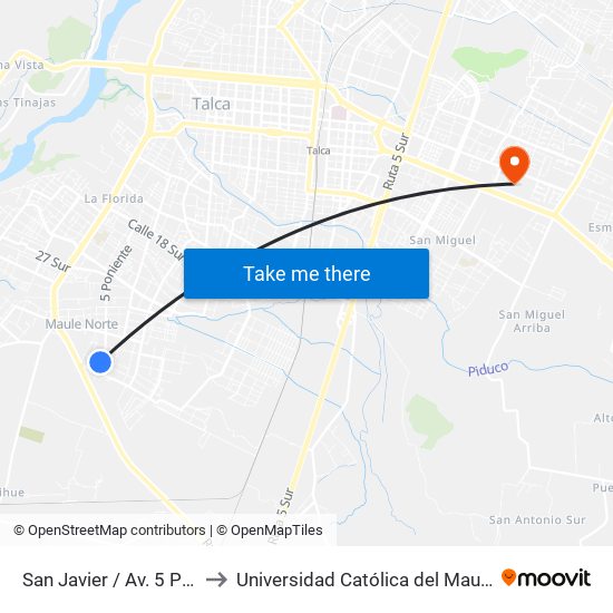 San Javier / Av. 5 Pte to Universidad Católica del Maule map