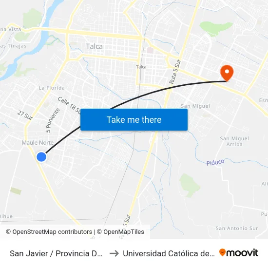 San Javier  / Provincia De Curico to Universidad Católica del Maule map