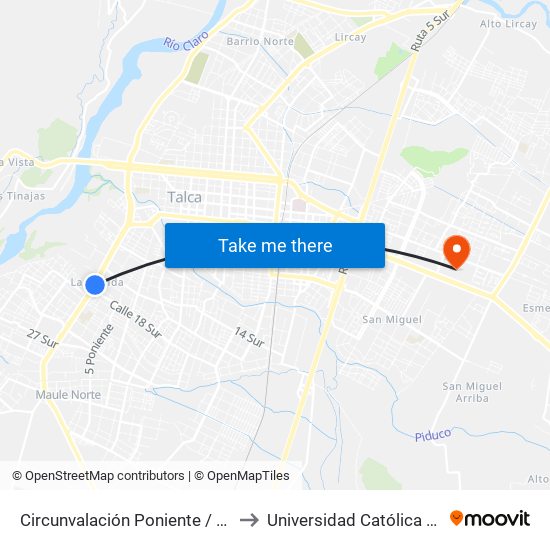 Circunvalación Poniente / Los Caquis to Universidad Católica del Maule map