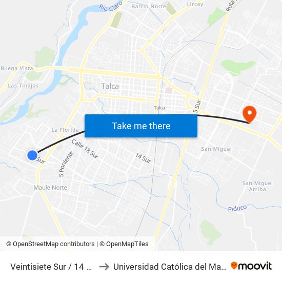 Veintisiete Sur / 14 Pte to Universidad Católica del Maule map