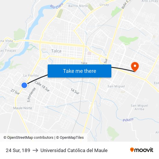 24 Sur, 189 to Universidad Católica del Maule map