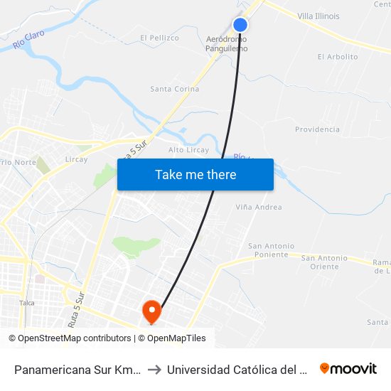 Panamericana Sur Km 245 to Universidad Católica del Maule map