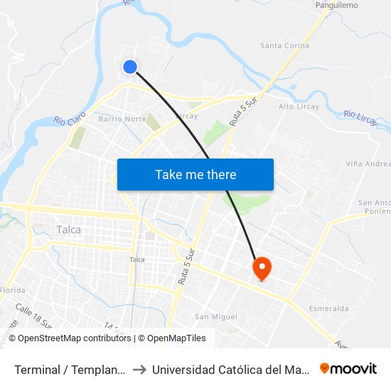 Terminal / Templanza to Universidad Católica del Maule map