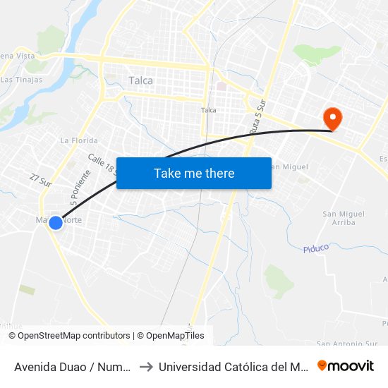 Avenida Duao / Numpay to Universidad Católica del Maule map