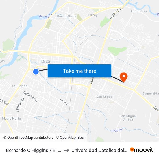 Bernardo O'Higgins / El Arenal to Universidad Católica del Maule map