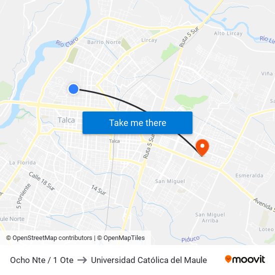 Ocho Nte / 1 Ote to Universidad Católica del Maule map