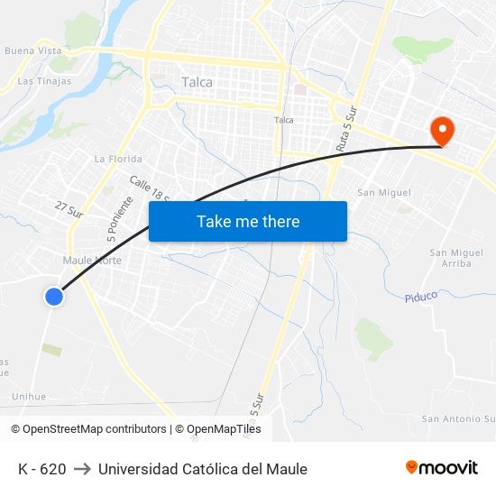 K - 620 to Universidad Católica del Maule map