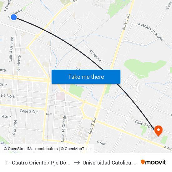 I - Cuatro Oriente / Pje Doce 1/2 Nte to Universidad Católica del Maule map