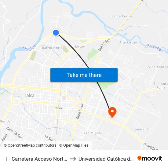 I - Carretera Acceso Norte / 5 Ote to Universidad Católica del Maule map