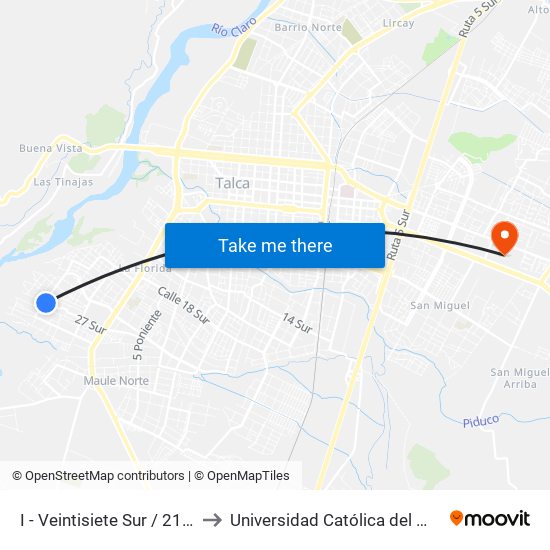 I - Veintisiete Sur / 21 Pte to Universidad Católica del Maule map