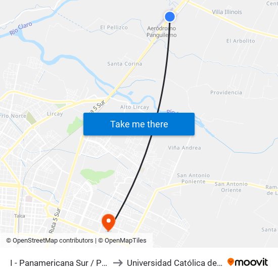 I - Panamericana Sur / Parada II to Universidad Católica del Maule map