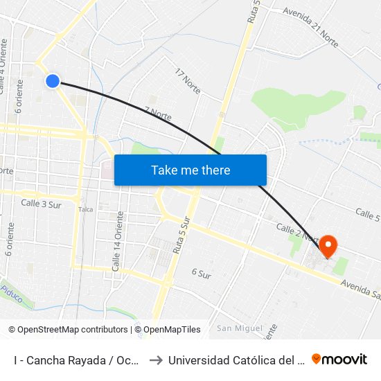 I - Cancha Rayada / Ocho Nte to Universidad Católica del Maule map