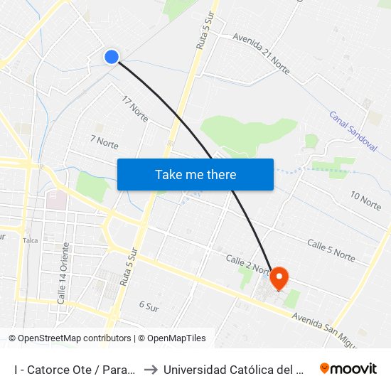 I - Catorce Ote / Parada II to Universidad Católica del Maule map