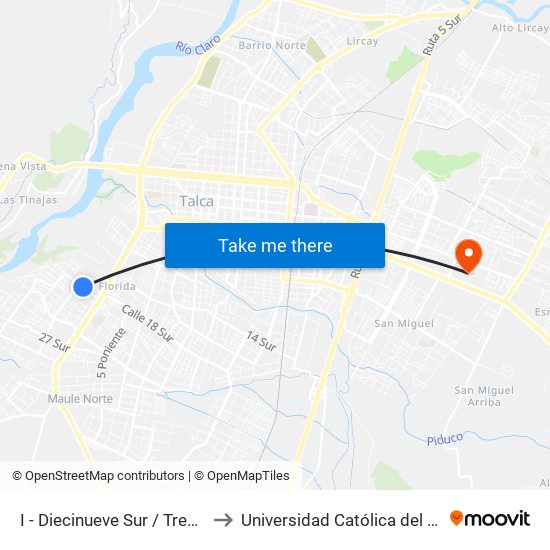 I - Diecinueve Sur / Trece Pte to Universidad Católica del Maule map