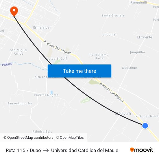 Ruta 115 / Duao to Universidad Católica del Maule map