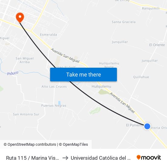 Ruta 115 / Marina Vistoso to Universidad Católica del Maule map