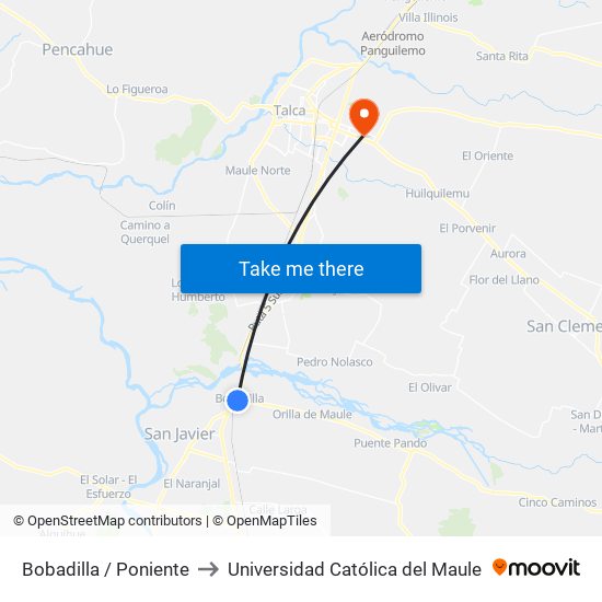 Bobadilla / Poniente to Universidad Católica del Maule map