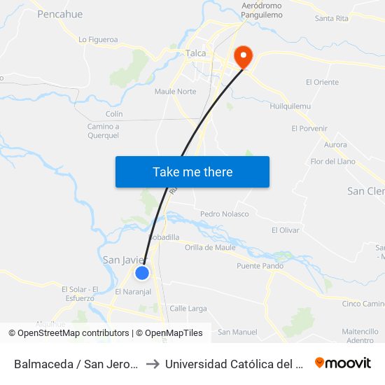 Balmaceda / San Jeronimo to Universidad Católica del Maule map