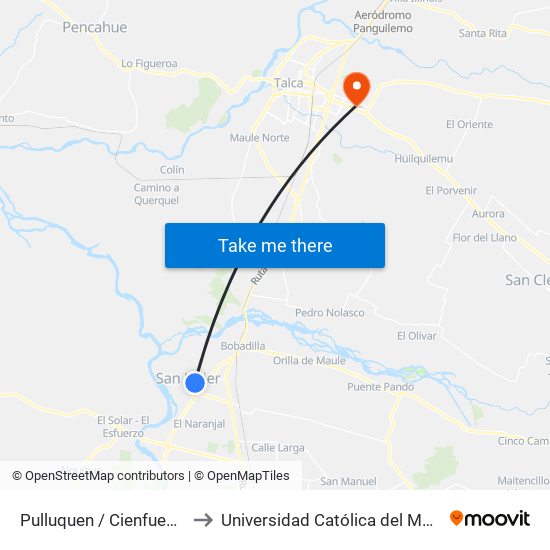 Pulluquen / Cienfuegos to Universidad Católica del Maule map